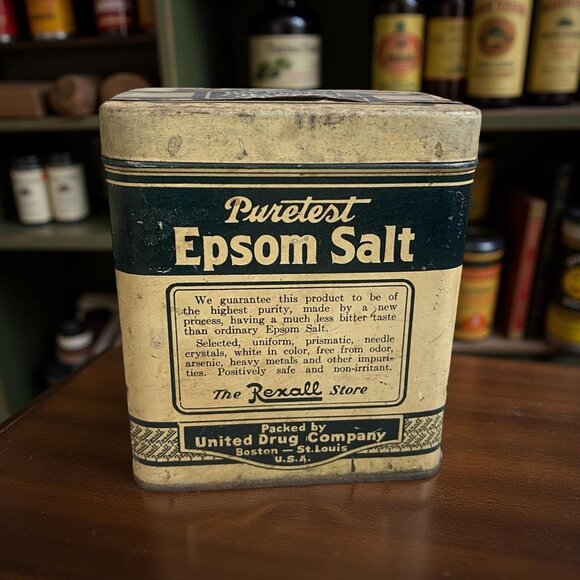 Vintage Puretest Epsom Salt Tin Container By United Drug Co. Retro Apothecary/Ch - Picture 6 of 6